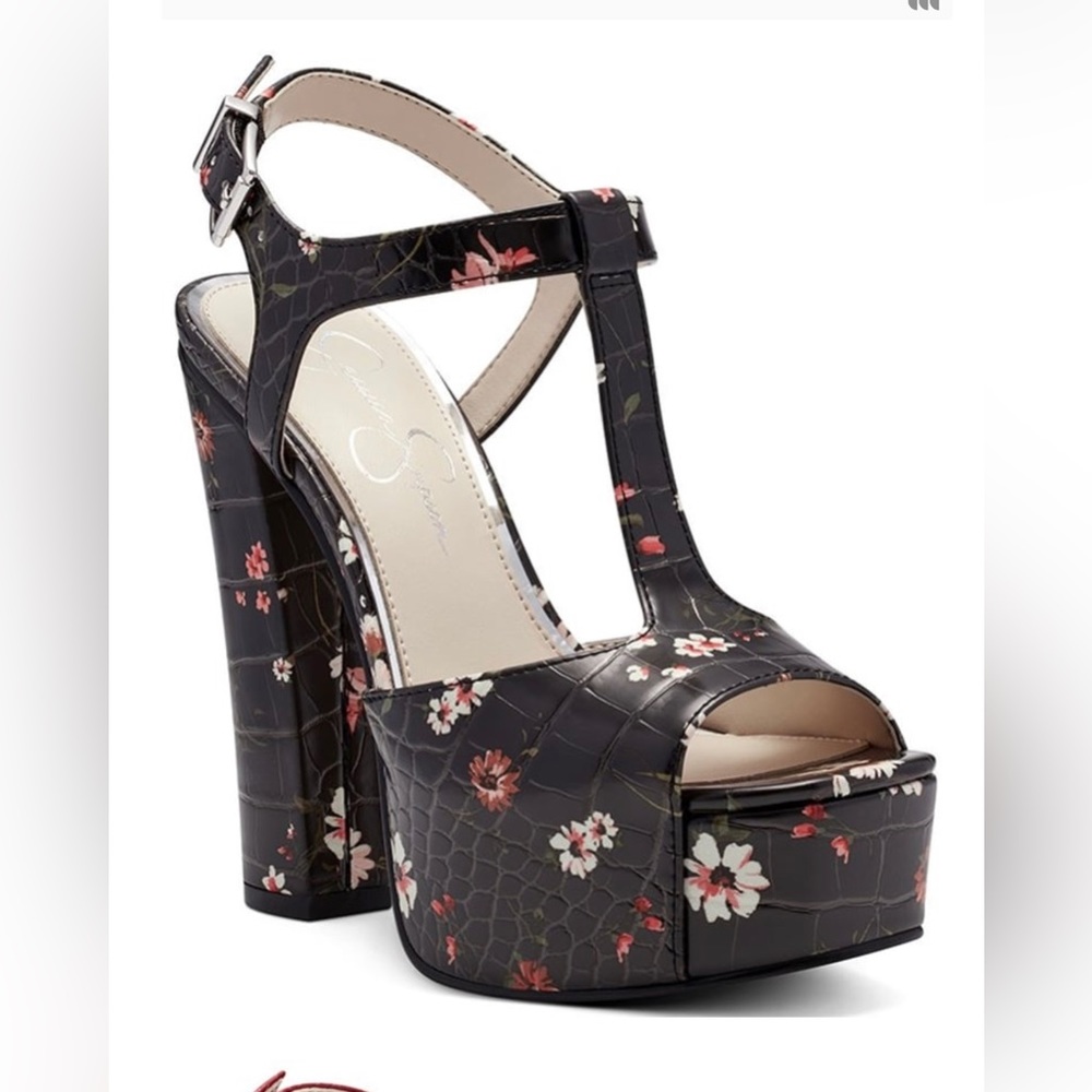 New in box! Jessica Simpson platform black multi Tstrap crocodile